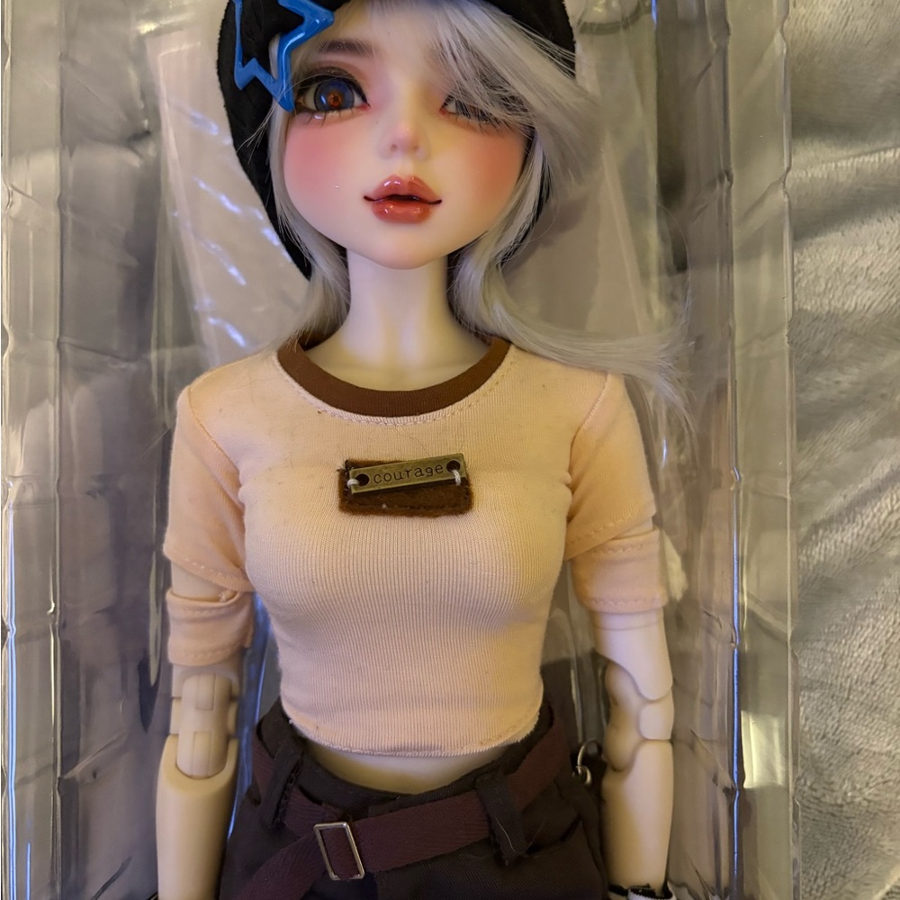 Stylish Doll with Black Beanie and Cream Top